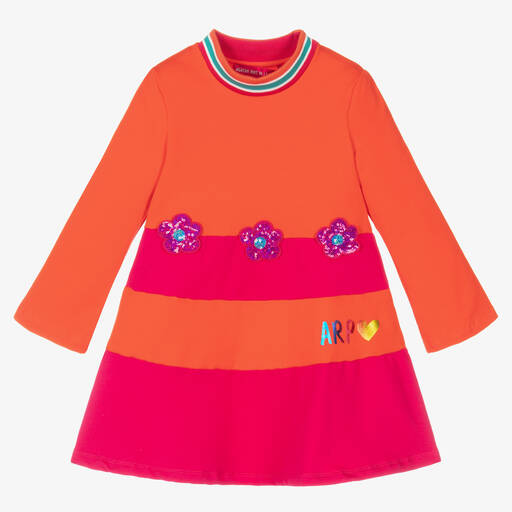 Agatha Ruiz de la Prada-Girls Orange Cotton Sequin Flower Dress | Childrensalon Outlet