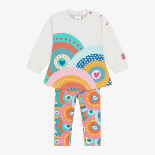 Agatha Ruiz de la Prada-طقم ليقنز بطبعة قلوب لون برتقالي للبنات | Childrensalon Outlet
