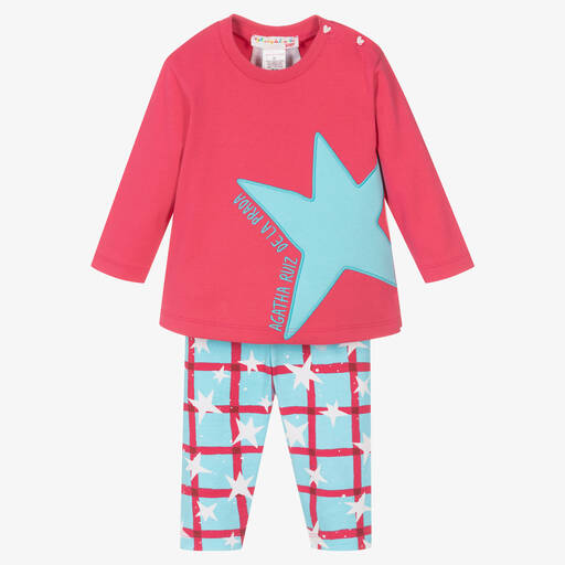 Agatha Ruiz de la Prada-طقم ليقنز  قطن لون زهري وأزرق للبنات | Childrensalon Outlet