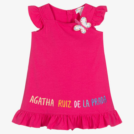 Agatha Ruiz de la Prada-فستان قطن جيرسي مزين بكشكش لون زهري | Childrensalon Outlet