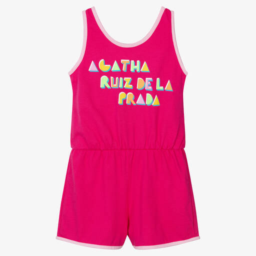 Agatha Ruiz de la Prada-Girls Pink Cotton Playsuit  | Childrensalon Outlet