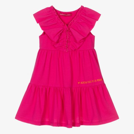 Agatha Ruiz de la Prada-Girls Pink Cotton Ruffle Dress | Childrensalon Outlet