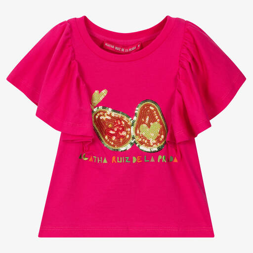 Agatha Ruiz de la Prada-Girls Pink Cotton T-Shirt  | Childrensalon Outlet