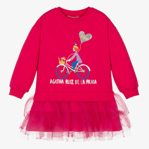 Agatha Ruiz de la Prada-فستان قطن جيرسي وتول لون زهري | Childrensalon Outlet