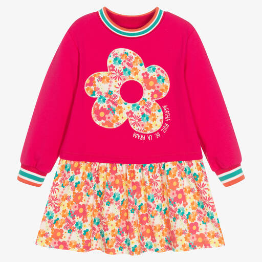 Agatha Ruiz de la Prada-Розовое хлопковое платье с цветами для девочек | Childrensalon Outlet