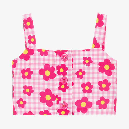 Agatha Ruiz de la Prada-Girls Pink Gingham Floral Crop Top | Childrensalon Outlet