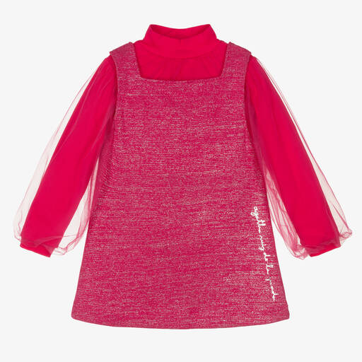 Agatha Ruiz de la Prada-Розовое платье из хлопка и тюля с блестками | Childrensalon Outlet