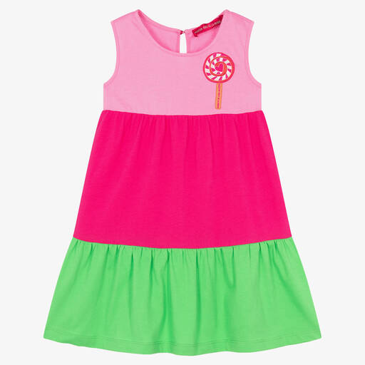 Agatha Ruiz de la Prada-Girls Pink & Green Tiered Cotton Dress | Childrensalon Outlet