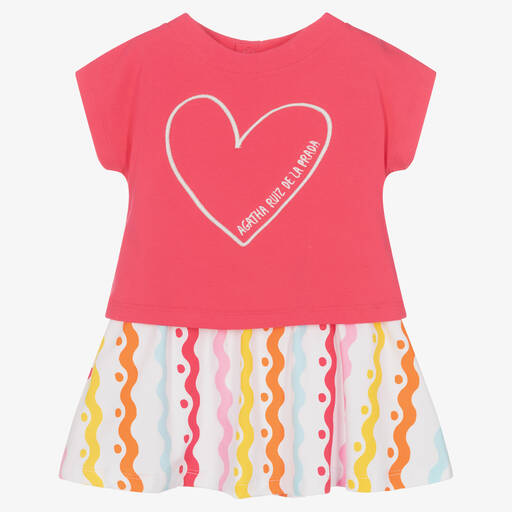 Agatha Ruiz de la Prada-Girls Pink Heart Cotton Skirt Set | Childrensalon Outlet