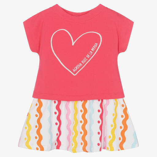 Agatha Ruiz de la Prada-Ensemble jupe rose en coton à cœurs | Childrensalon Outlet