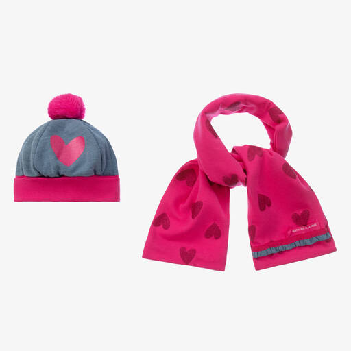 Agatha Ruiz de la Prada-Girls Pink Heart Hat & Scarf Set | Childrensalon Outlet