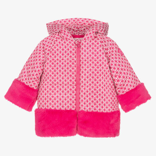 Agatha Ruiz de la Prada-Розовое пальто с капюшоном и сердечками | Childrensalon Outlet