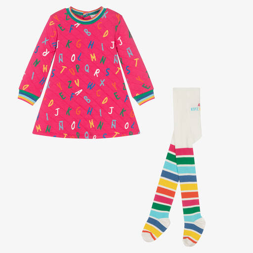 Agatha Ruiz de la Prada-طقم فستان وكولون قطن جيرسي لون زهري | Childrensalon Outlet