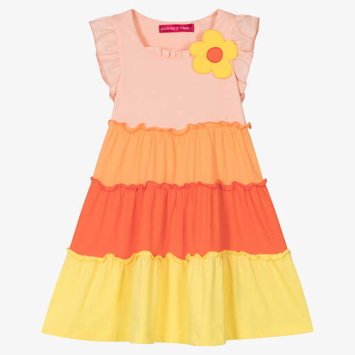 Agatha Ruiz de la Prada-Girls Pink & Orange Tiered Cotton Dress | Childrensalon Outlet