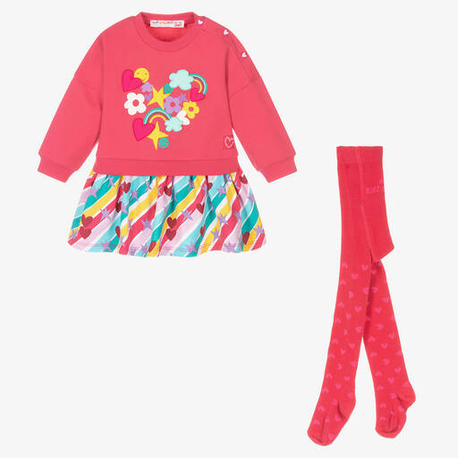 Agatha Ruiz de la Prada-Girls Pink Rainbow Hearts Dress Set | Childrensalon Outlet