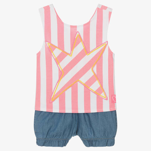 Agatha Ruiz de la Prada-طقم شورت مزيج قطن لون زهري وأزرق للبنات | Childrensalon Outlet