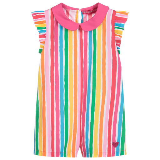 Agatha Ruiz de la Prada-بلاي سوت قطن مقلم لون زهري للبنات | Childrensalon Outlet