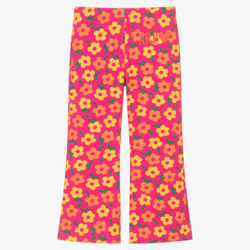 Agatha Ruiz de la Prada-بنطلون فلير قطن جيرسي لون زهري وأصفر للبنات | Childrensalon Outlet