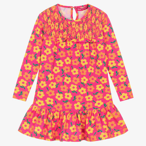 Agatha Ruiz de la Prada-Robe coton rose et jaune à fleurs | Childrensalon Outlet