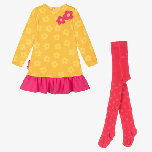 Agatha Ruiz de la Prada-Girls Pink & Yellow Velour Dress Set | Childrensalon Outlet