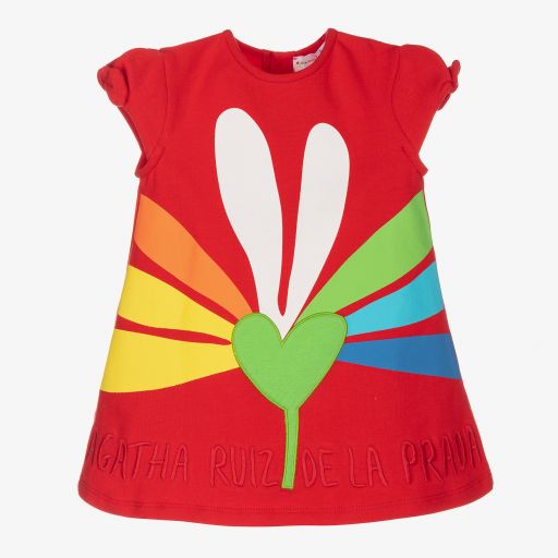 Agatha Ruiz de la Prada-Girls Red Cotton Rainbow Dress | Childrensalon Outlet