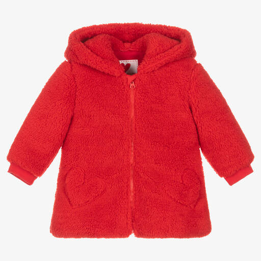 Agatha Ruiz de la Prada-معطف هودي فليس وفرو صناعي لون أحمر للبنات | Childrensalon Outlet