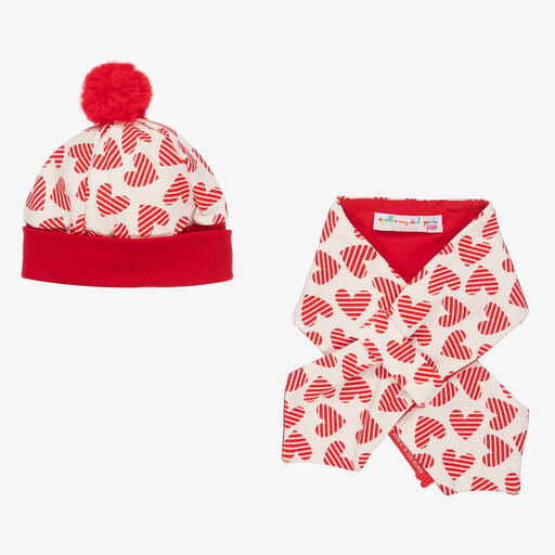 Agatha Ruiz de la Prada-طقم قبعة وسكارف قطن جيرسي لون أحمر للبنات | Childrensalon Outlet