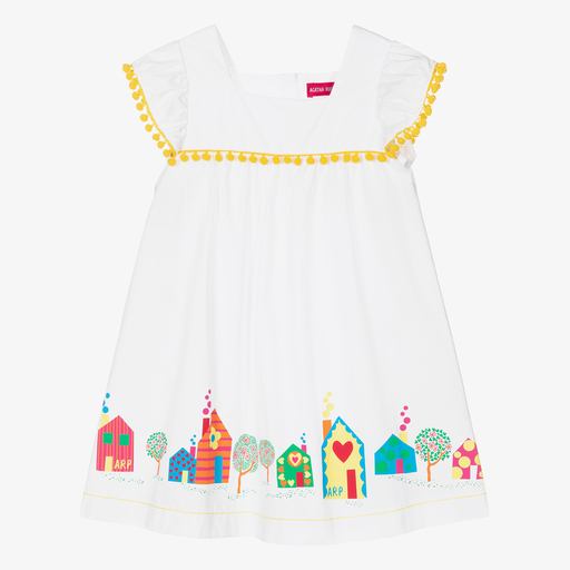 Agatha Ruiz de la Prada-فستان قطن بوبلين لون أبيض | Childrensalon Outlet