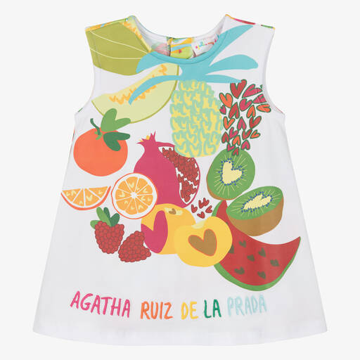 Agatha Ruiz de la Prada-Girls White Fruit Print Cotton Dress | Childrensalon Outlet
