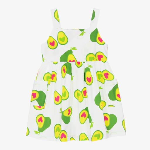 Agatha Ruiz de la Prada-Girls White & Green Avocado Cotton Dress  | Childrensalon Outlet
