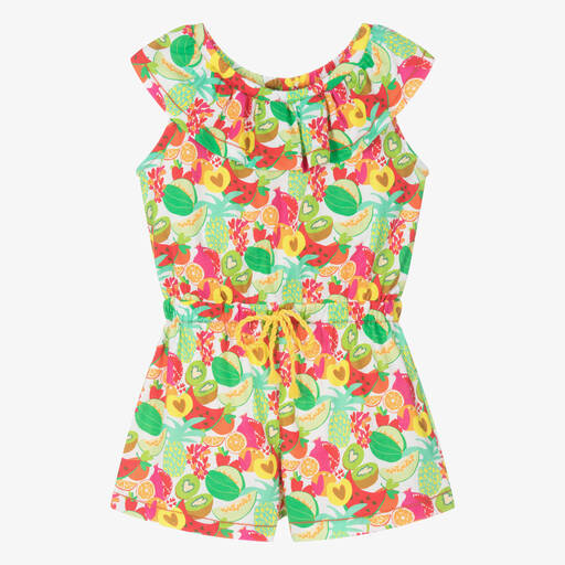 Agatha Ruiz de la Prada-Girls White & Green Cotton Fruit Playsuit | Childrensalon Outlet