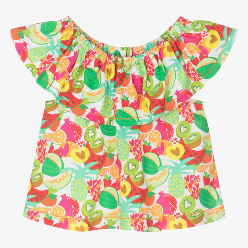 Agatha Ruiz de la Prada-توب بطبعة الفواكه قطن لون أبيض وأخضر للبنات | Childrensalon Outlet