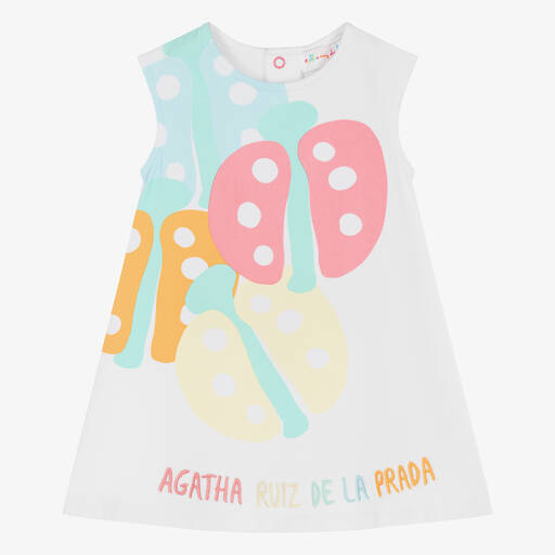 Agatha Ruiz de la Prada-Girls White Ladybird Cotton Dress | Childrensalon Outlet
