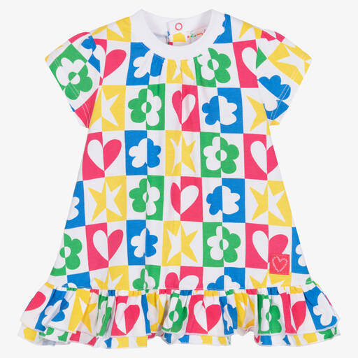 Agatha Ruiz de la Prada-Белое разноцветное платье с абстрактным принтом | Childrensalon Outlet