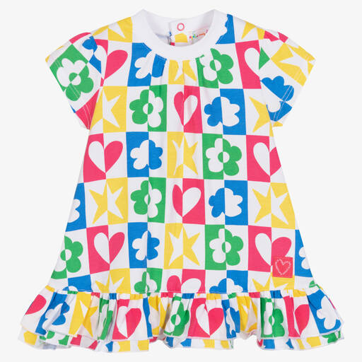 Agatha Ruiz de la Prada-فستان أطفال بناتي قطن لون أبيض بطبعة ملونة | Childrensalon Outlet