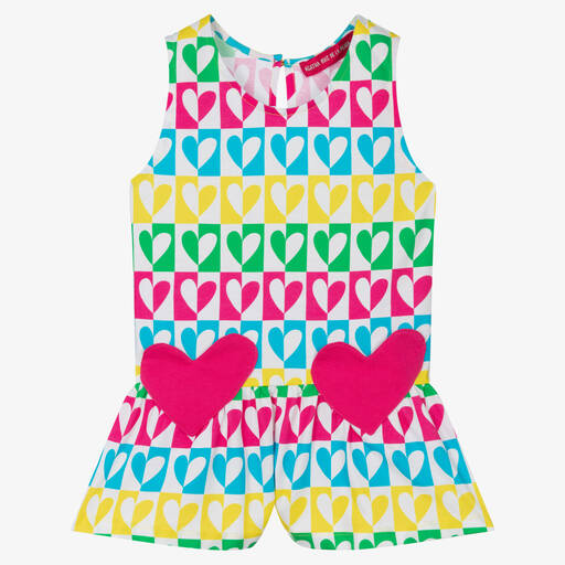 Agatha Ruiz de la Prada-Бело-розовый комбинезон с сердечками | Childrensalon Outlet