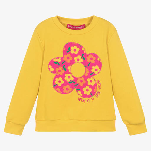 Agatha Ruiz de la Prada-Желтый хлопковый свитшот с цветком | Childrensalon Outlet