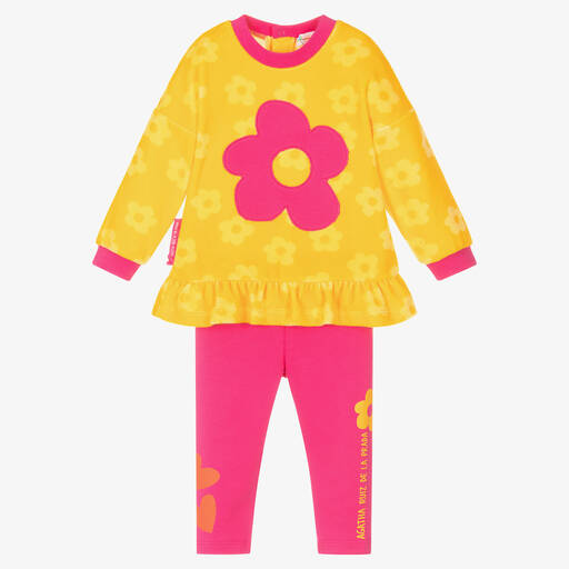 Agatha Ruiz de la Prada-Girls Yellow & Pink Flower Leggings Set | Childrensalon Outlet