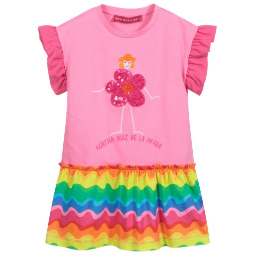 Agatha Ruiz de la Prada-فستان قطن جيرسي لون زهري | Childrensalon Outlet