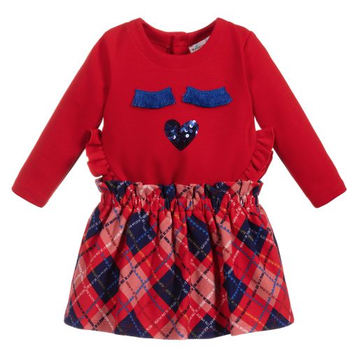 Agatha Ruiz de la Prada-طقم تنورة 3 قطع قطن جيرسي لون أحمر وكحلي | Childrensalon Outlet