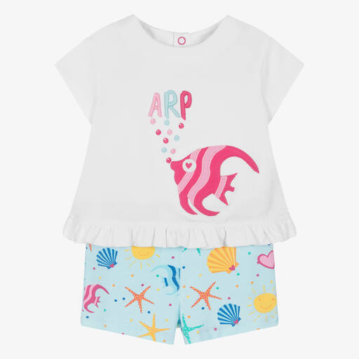 Agatha Ruiz de la Prada-طقم شورت قطن جيرسي لون أبيض للبنات | Childrensalon Outlet