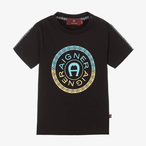 AIGNER-Baby Boys Black Cotton T-Shirt | Childrensalon Outlet