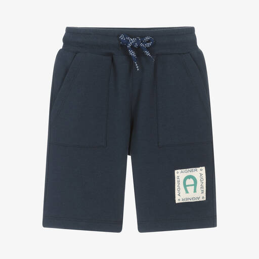 AIGNER-Baby Boys Blue Cotton Jersey Shorts | Childrensalon Outlet