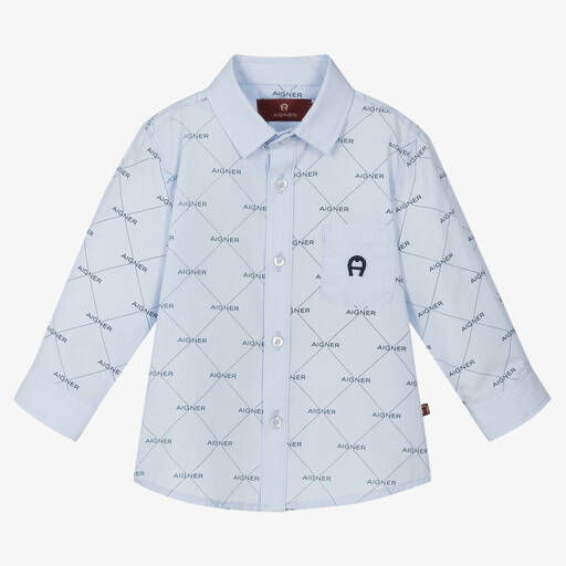 AIGNER-Baby Boys Blue Cotton Logo Shirt | Childrensalon Outlet