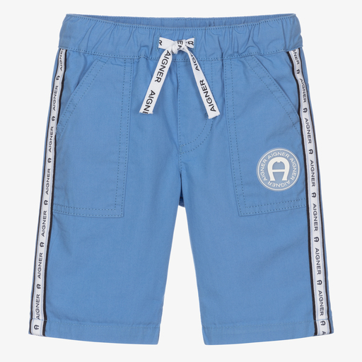AIGNER-Baby Boys Blue Cotton Shorts | Childrensalon Outlet