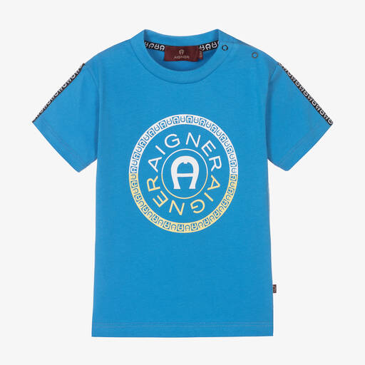 AIGNER-Baby Boys Blue Cotton T-Shirt | Childrensalon Outlet