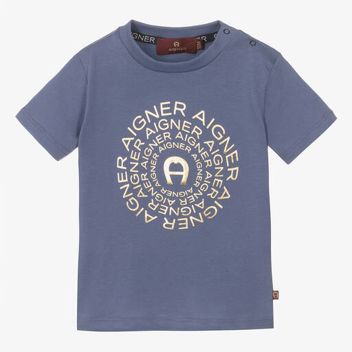 AIGNER-Baby Boys Blue & Gold Logo T-Shirt | Childrensalon Outlet