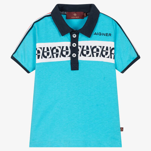 AIGNER-Baby Boys Blue Logo Cotton Polo Shirt | Childrensalon Outlet