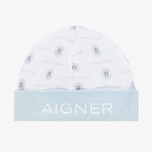 AIGNER-Baby Boys Blue & White Pima Cotton Hat  | Childrensalon Outlet