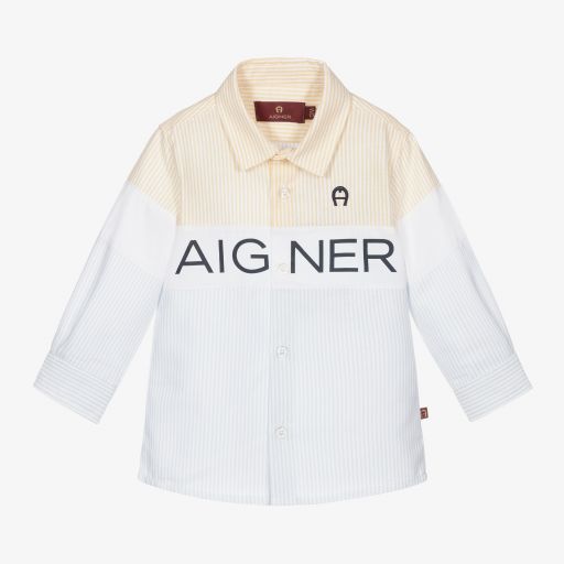 AIGNER-قميص أطفال ولادي قطن أكسفورد لون أزرق وأصفر  | Childrensalon Outlet